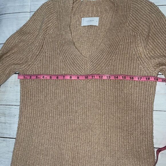Lucky Brand V-Neck Pullover Sweater Tan Knit Neutral Chunky Long sz M Medium - Picture 7 of 8